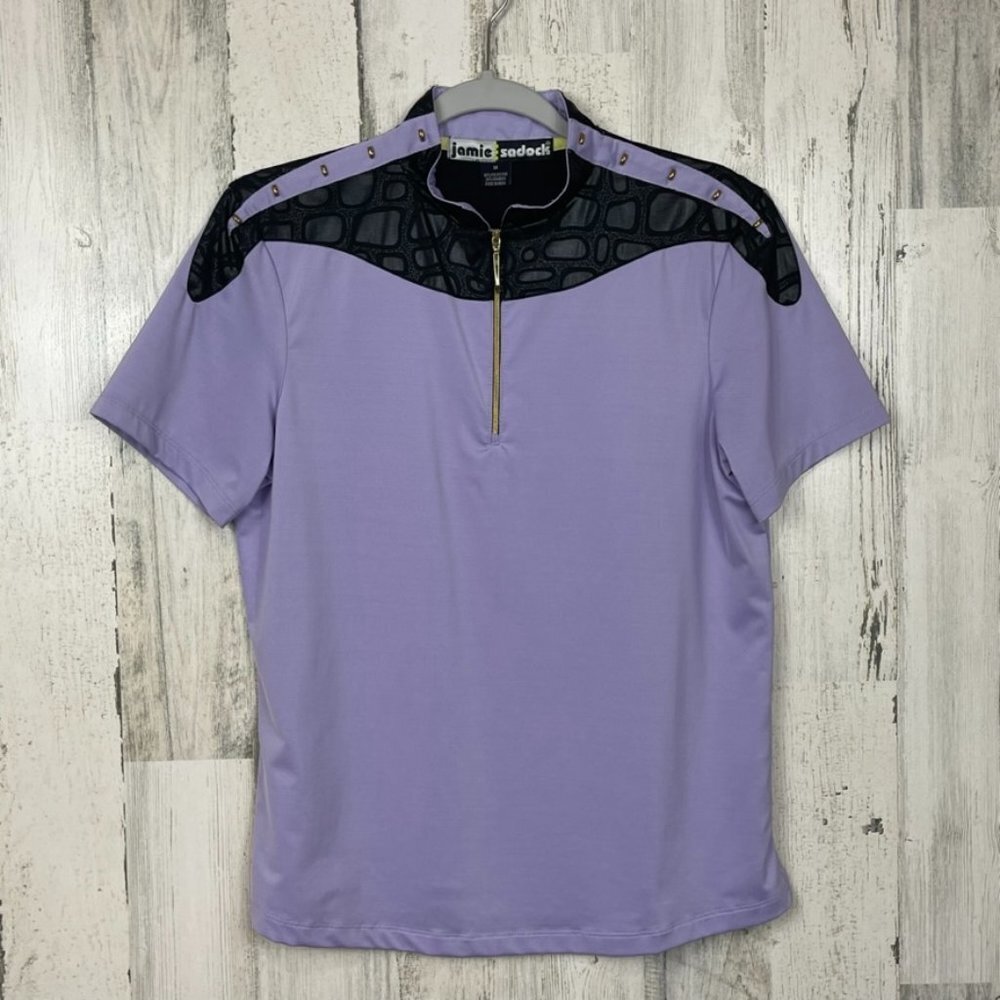 Jamie Sadock 1/4 zip shirt purple black‎ M sportswear activewear animal print